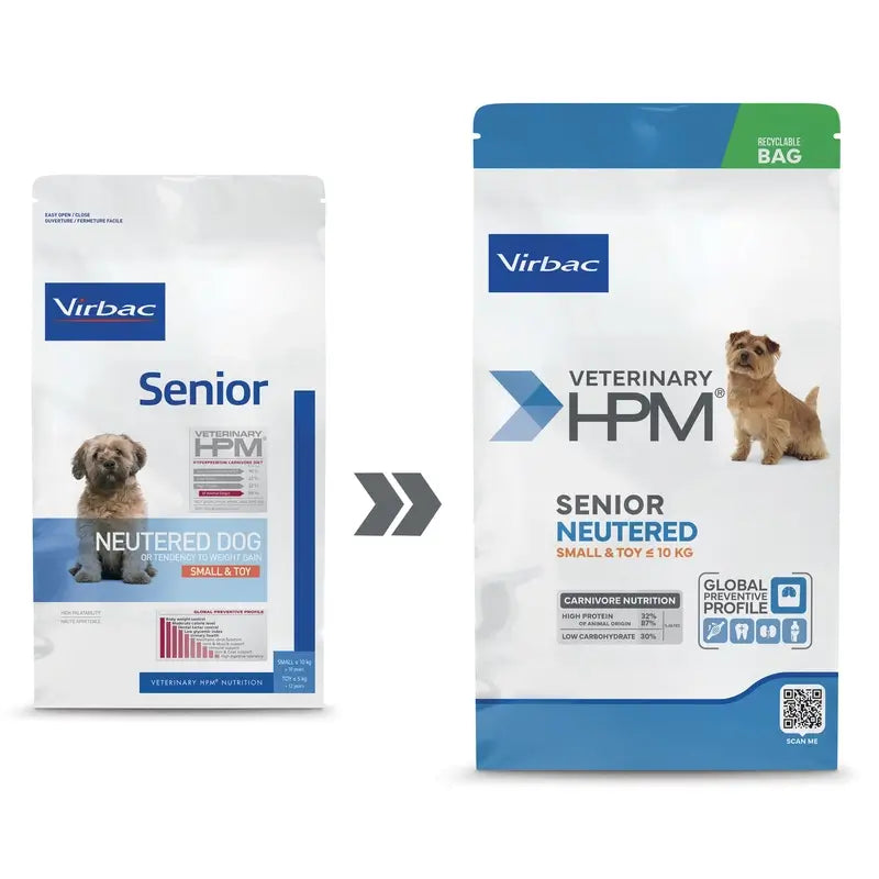 Virbac Hpm Senior Dog Neutered Small & Toy 1,5kg, alimento para cães
