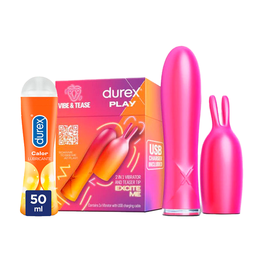 Durex Pack Vibrating Bunny 2 em 1, Vibe & Tease + Lubrificante de Aquecimento, 50 Ml