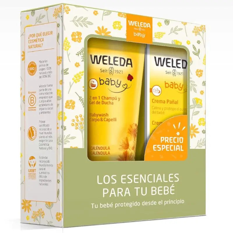 Weleda Set Top Baby. Os 2 produtos mais vendidos da linha Baby Calendula Baby Nappy Cream 75Ml + Shampoo & Shower Gel 200Ml.
