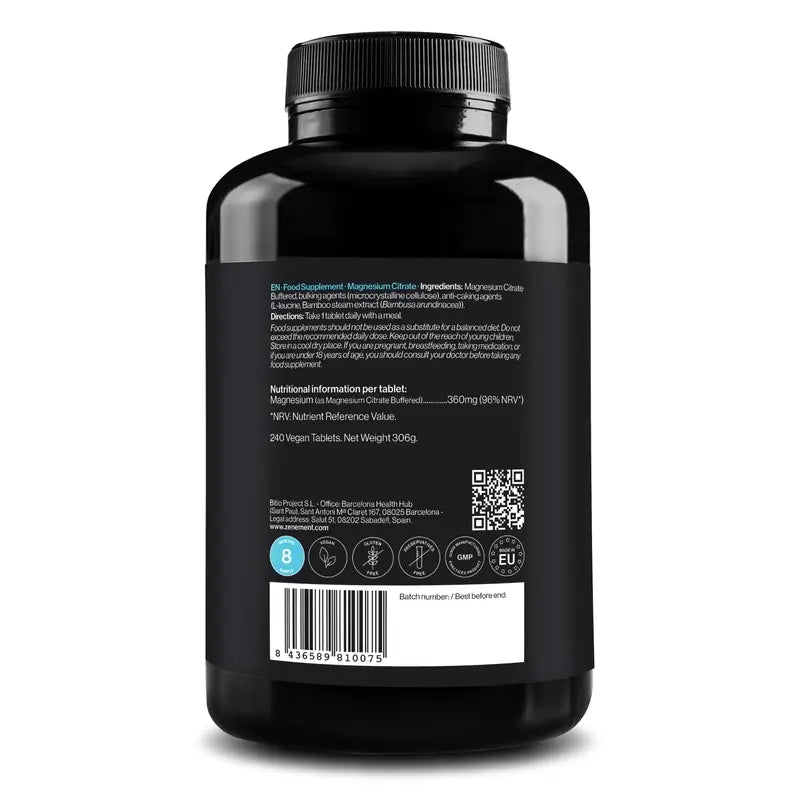 Zenement Magnesium Citrate, 240 comprimidos veganos