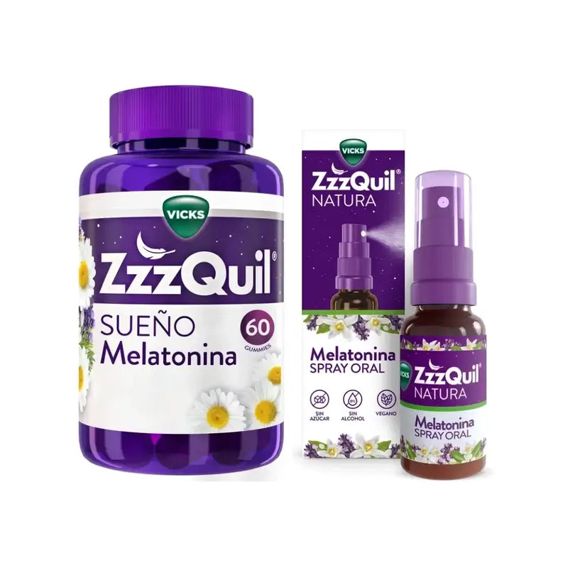 ZzzQuil Natura Melatonina Pack 60 Gomas + Spray 30 ml