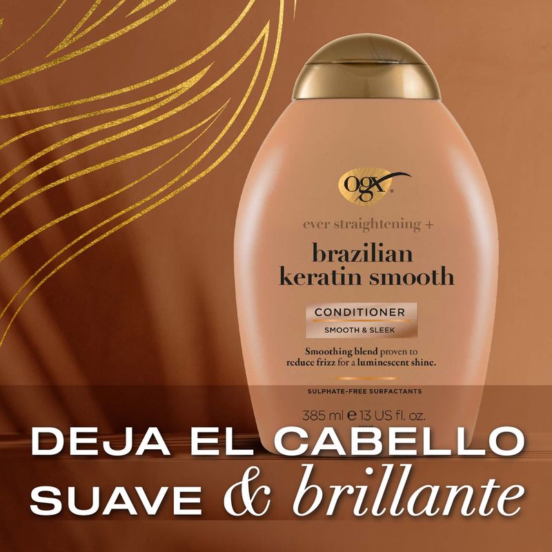 OGX Brazilian Keratin Conditioner, para cabelos ondulados ou encaracolados, suaviza, fortalece e hidrata, 385ml