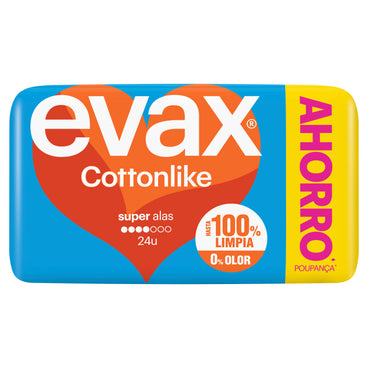 Evax Cottonlike Super Pads Com Asas , 24 unidades