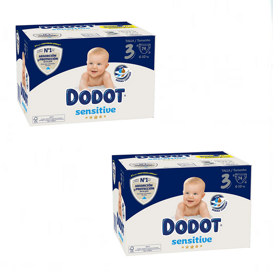 Pack Dodot Sensitive Recém-nascido Sensitive Caixa tamanho 3, 2 x 74 unidades