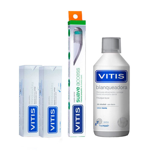 VITIS Whitening Pack (Colutório 500ml + Pasta de dentes 2x100ml + Escova de dentes macia)
