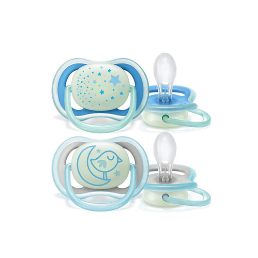 Avent Pack 2 Chupetes Silicona Ultra Air Nocturno Azul 6-18 Meses Scf376/21
