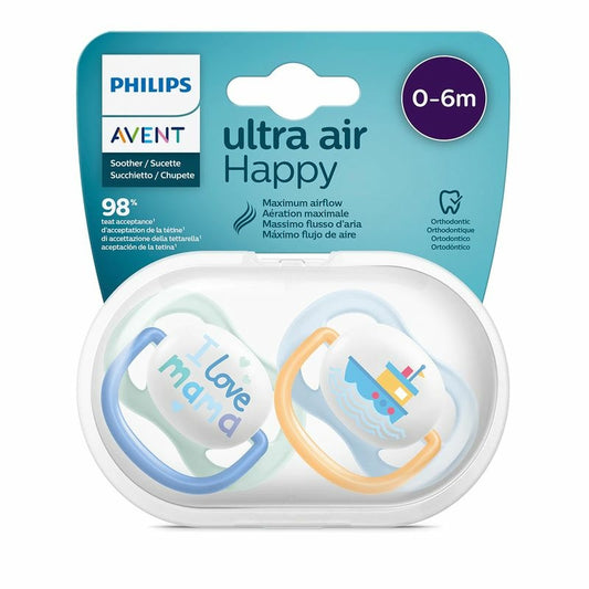 Avent 2 Chupetes Ultra Air Collection Happy 0-6 Meses Silicona Niño Scf080/01