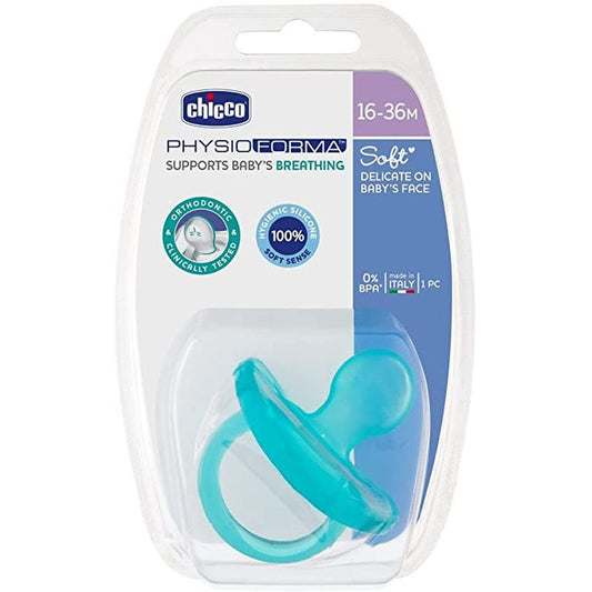 Chicco Chupete Physio Soft Silicona Azul +16- 36 Meses Pack 2 unidades