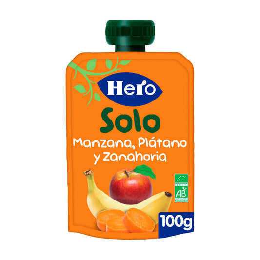 Hero Baby Solo Bolsita de Platano, Manzana y Zanahoria 100 gr, +4 Meses