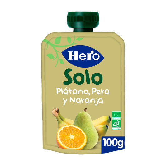 Hero Baby Solo Bolsita de Platano Pera y Naranja 100 gr, +4 Meses