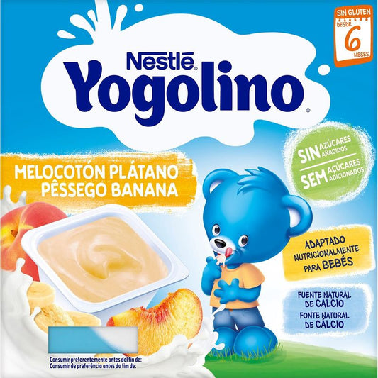 Nestlé Yogolino Melocotón y Plátano Sin Azúcar, 4X100 gr