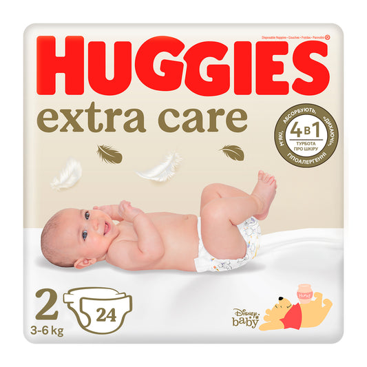 Fralda para recém-nascido Huggies Extra Care Tamanho 2 (4-6Kg) , 24 pcs.