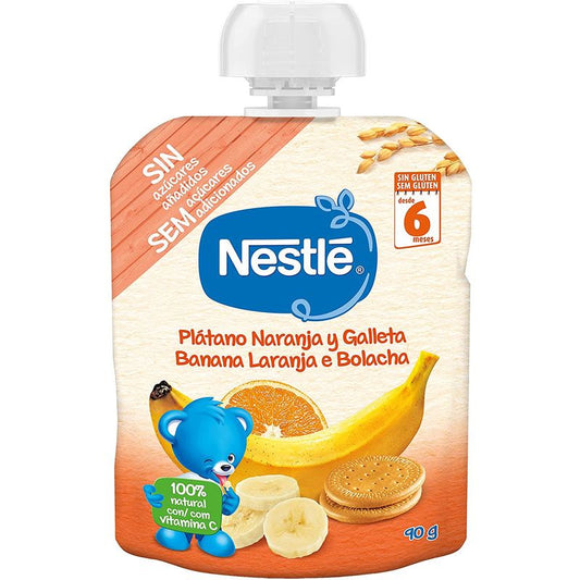 Nestlé Puré Bolsita Plátano, Naranja y Galleta, 4X90 gr