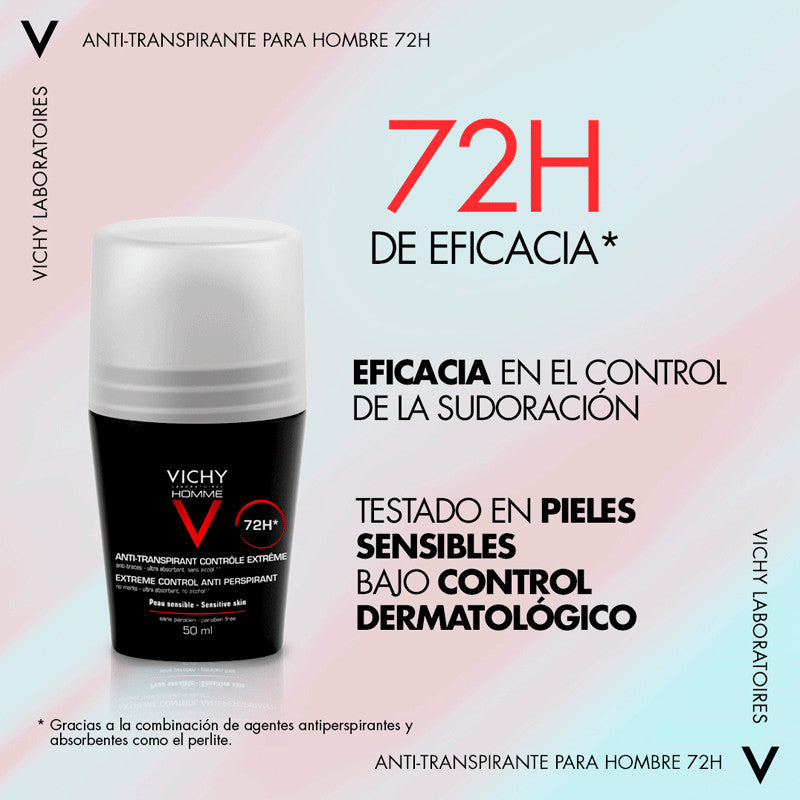 Vichy Homme Desodorante Anti-Transpirante Control Extremo 72H Roll-On 50 ml