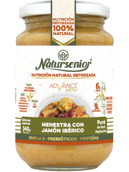 Natursenior Adultos Puré de Farinha com Presunto Ibérico com Omega 3 Dha+Epa, Prebióticos e Proteínas. , 340 gr