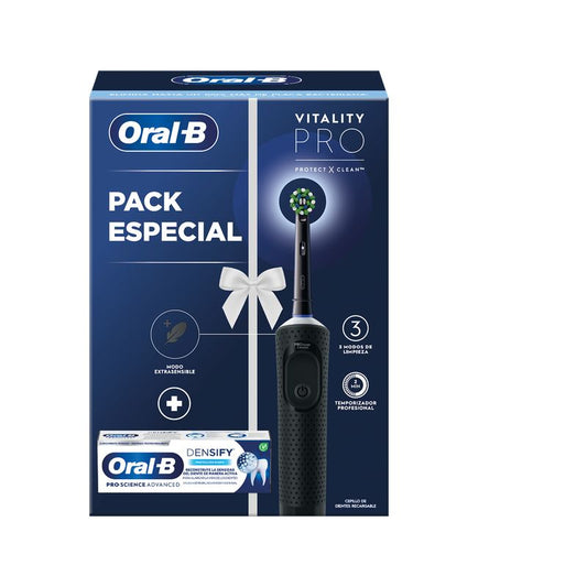 Escova de dentes eléctrica Oral-B Vitality Pro Black + pasta de dentes Densify