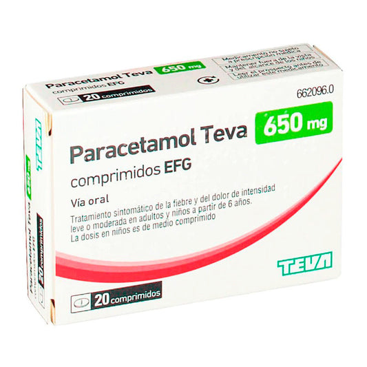 Paracetamol Teva-Rimafar Efg 650 mg, 20 comprimidos
