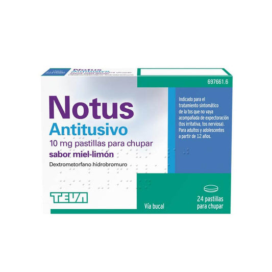 Teva Notus Antitusivo 10 mg Pastillas Para Chupar Sabor Miel-Limón 24 unidades