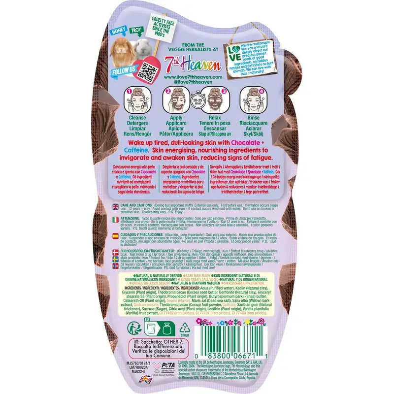 7 Heaven Chocolate Mud Mask with Caffeine Nourishes and Stimulates, 15 gramas