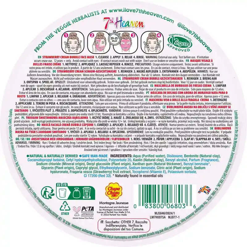 7 Heaven Bubble Chupa Chups Máscara facial de bolhas de ar com creme de morango