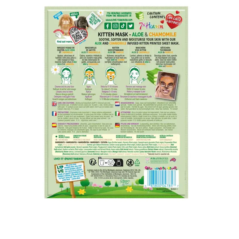 7 Heaven Animal Mask Máscara de pano para gatinhos , 3 unidades