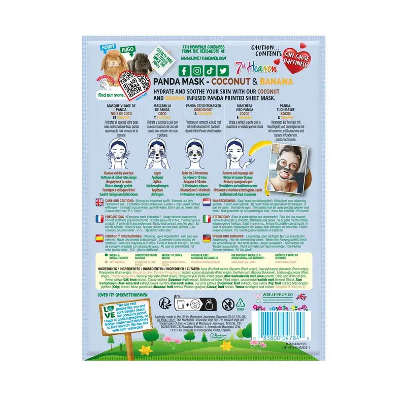 7 Heaven Animal Mask Máscara de pano do panda , 4 unidades