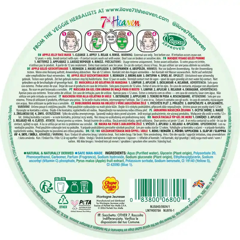7 Heaven Jelly Chupa Chups Máscara de gelatina de maçã