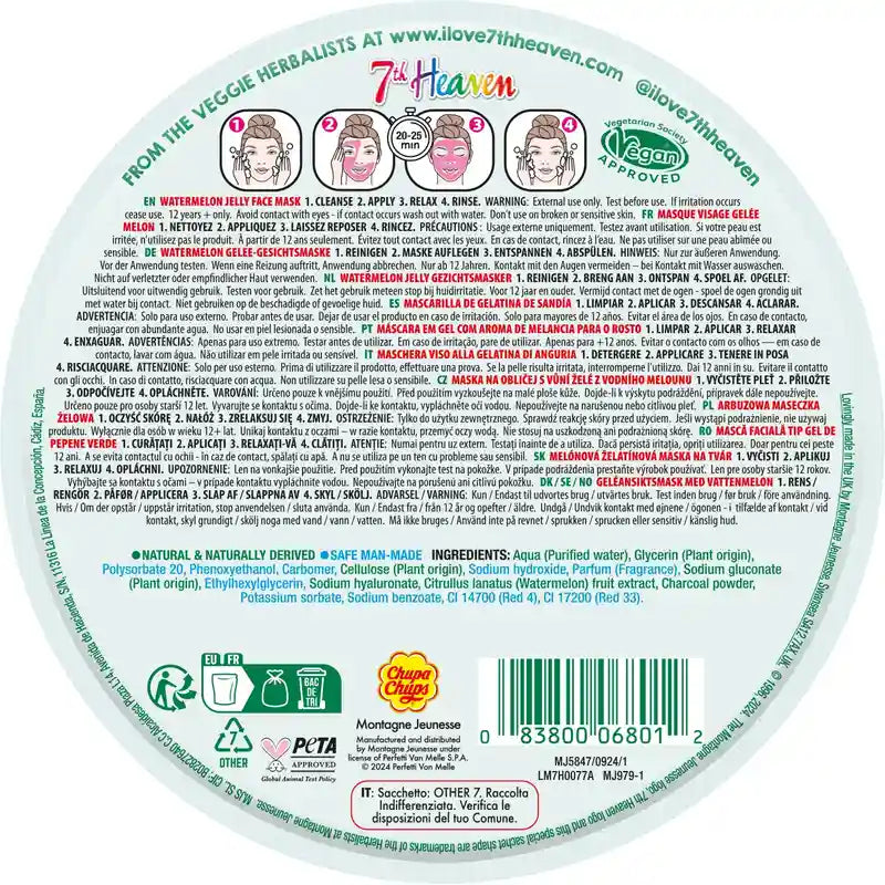 7 Heaven Jelly Chupa Chups Máscara de gelatina de melancia