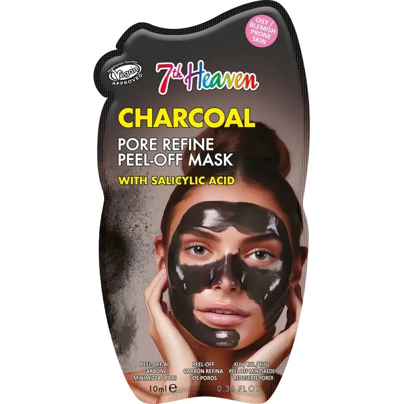 7 Heaven Peel-Off Charcoal Mask Com Ácido Salicílico Refina os Poros , 10 ml