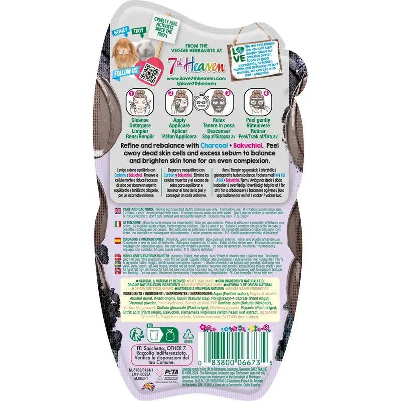 7 Heaven Peel-Off Charcoal & Black Clay Skin Rebalancing Mask , 10 ml