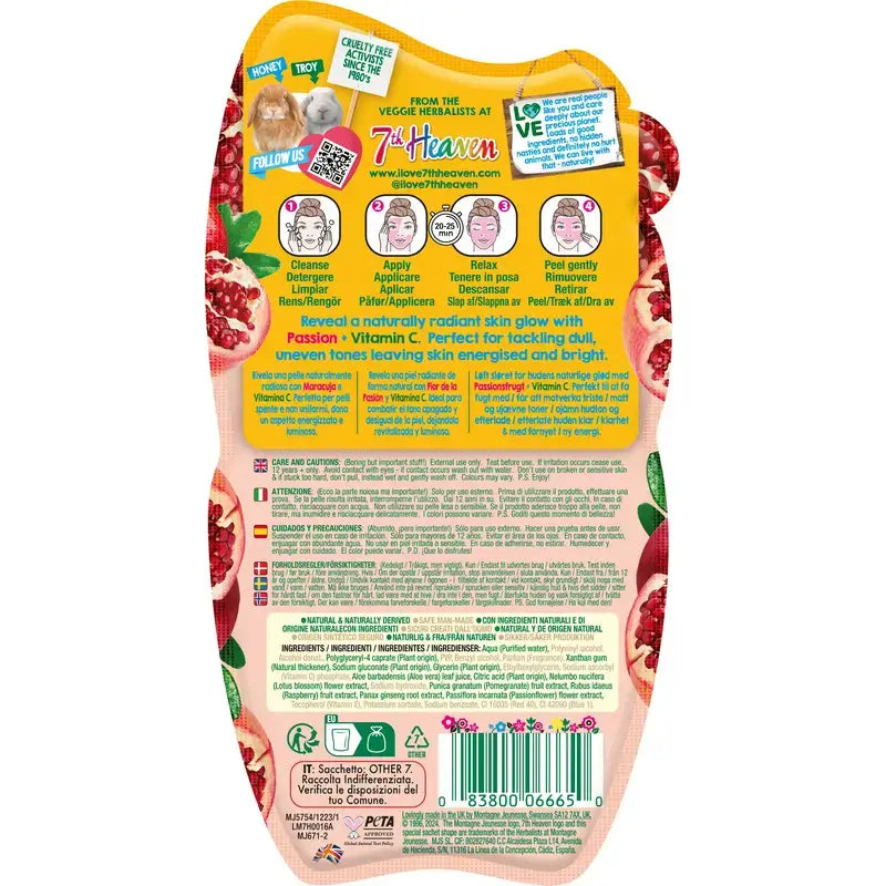 7 Heaven Passion Flower Peel-Off Mask Aumenta a luminosidade, 10 ml