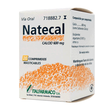 Natecal Calcio 600 mg 20 Comprimidos Masticables