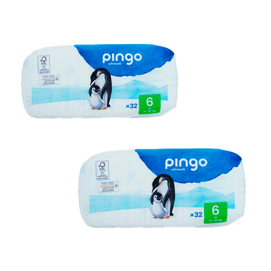 Embalagem 2 X fraldas ecológicas Pingo, tamanho 6 Xl (32 unidades)