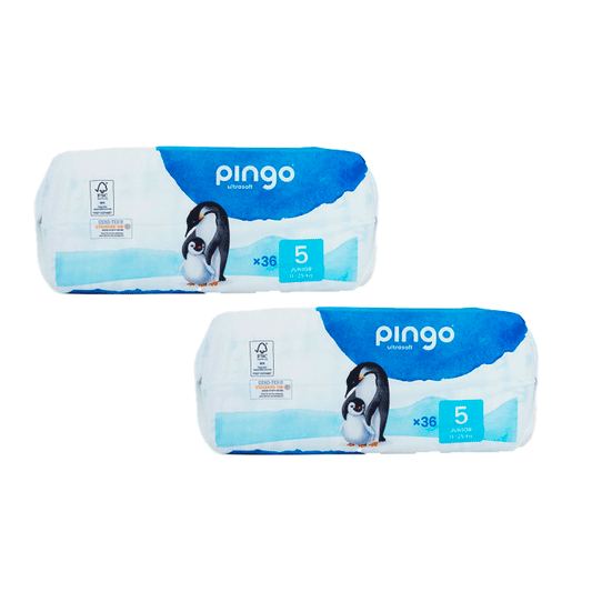 Embalagem 2 X fraldas ecológicas Pingo, tamanho 5 Junior (36 unidades)