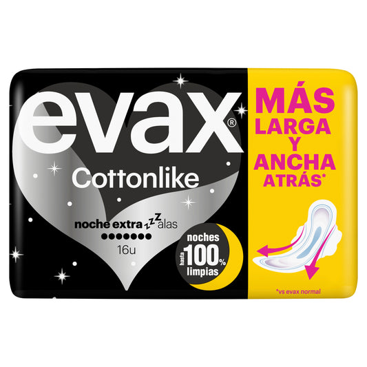 Evax Cottonlike Extra Night Pads Com Asas , 16 unidades