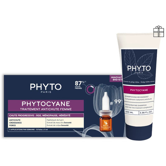 Phyto Phytocyane Queda de cabelo progressiva da mulher Ampolas+Shampoo Pack
