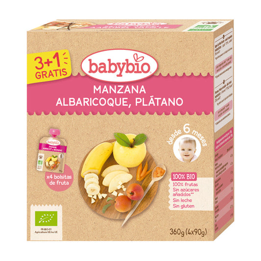 Babybio Manzana Albaricoque Plátano Bio, 4x90g