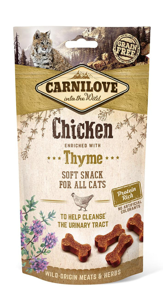 Carnilove Feline Snack Semi Humedo Pollo Tomillo Caja 12X50G, snack para gatos