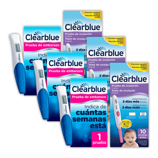 Pack 3 Clearblue Pack Digital Test Embarazo 3 Pruebas + Test Ovulación 30 Varillas