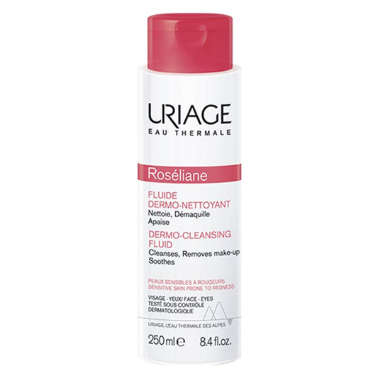 Uriage Roséliane Fluido Dermo-Limpante para peles sensíveis, vermelhas, com rosácea e hiper-reactivas , 250 ml