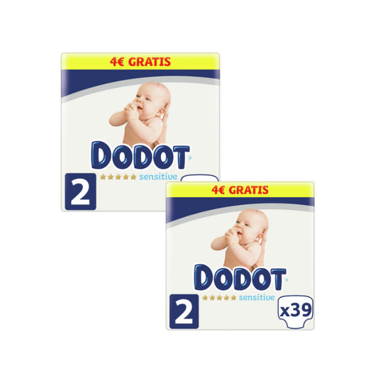 Dodot Pack 2 X Sensitive Recién Nacido Talla 2 (5-8 Kg), 78 Unidades
