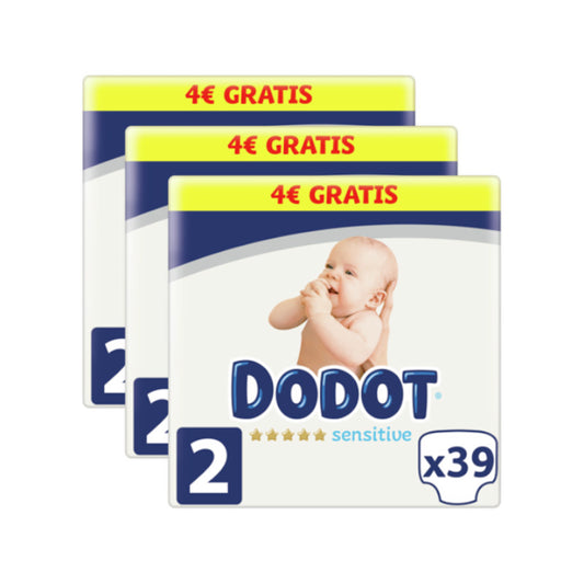 Dodot Pack 3 X Sensitive Recién Nacido Talla 2 (5-8 Kg), 117 Unidades