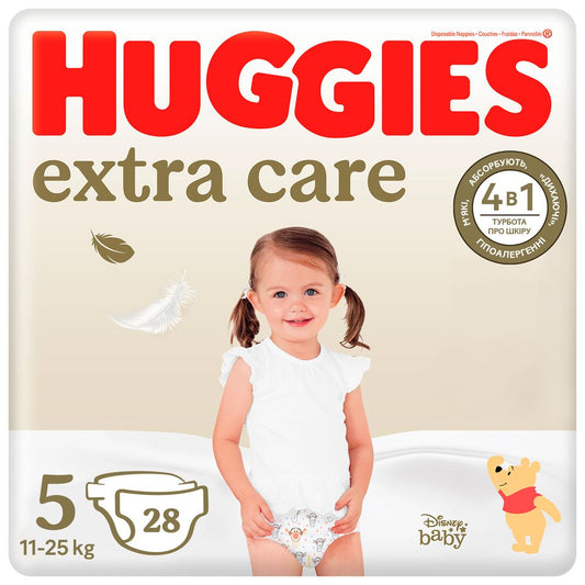 Fralda para recém-nascido Huggies Extra Care Tamanho 5 (11-25Kg) , 28 unidades.