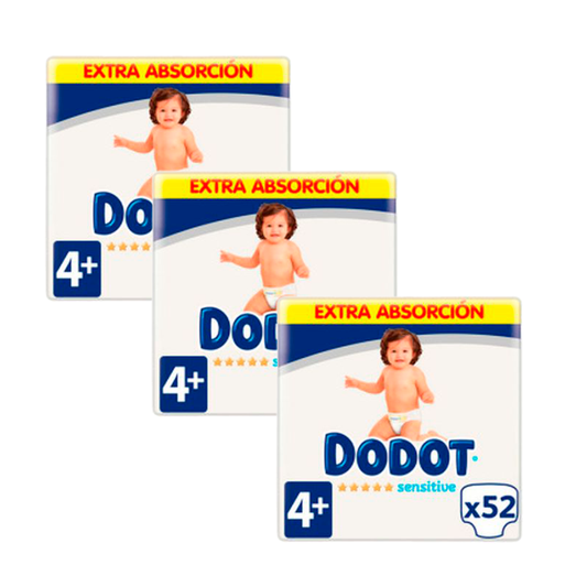 Dodot Pack Of 3 Sensitive Extra Jumbo Tamanho 4+, 52 peças.