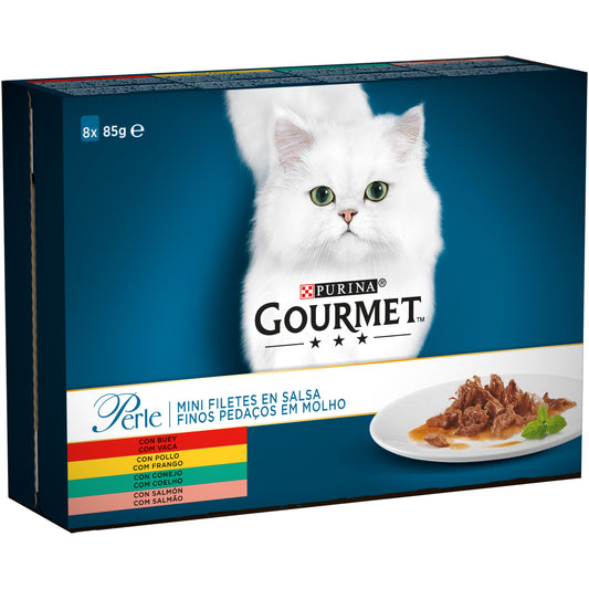 Gourmet Perle Laminas Pollo Caja 8X85Gr, comida húmeda para gatos