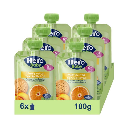 Hero Baby Pack Saqueta de Multifrutas com Biscoito, 6 X 100g