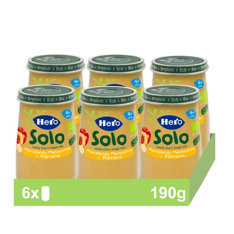 Hero Baby Maçã, Pêssego e Banana Solo Eco Pack, 6 x 190 gramas