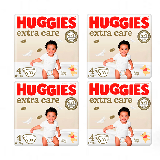 Embalagem 4 x Huggies Extra Care Fralda de bebé recém-nascido tamanho 4 (8-14KG), 132 unidades.