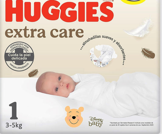 Fralda para recém-nascido Huggies Extra Care Tamanho 1 (3-5Kg) , 28 unid.