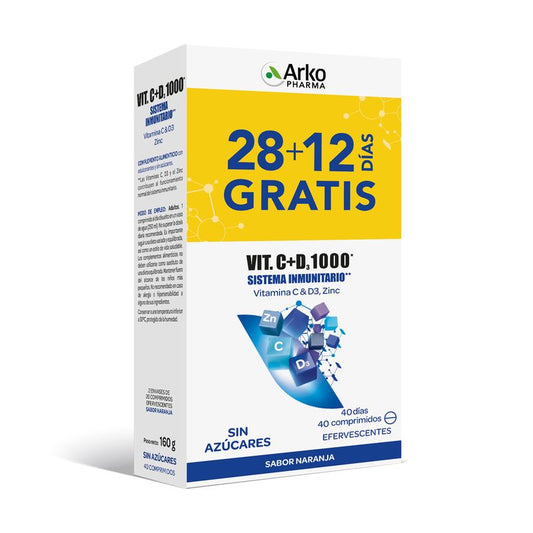 Vitamina C&D3 1000mg + Zinco Efervescente 2x20 Comprimidos - Arkopharma